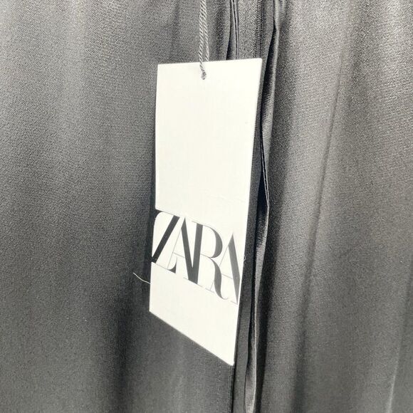 ZARA Drawstring Satin Flowy Wide Leg Palazzo Pants Black Women's XS NEW - Picture 7 of 8